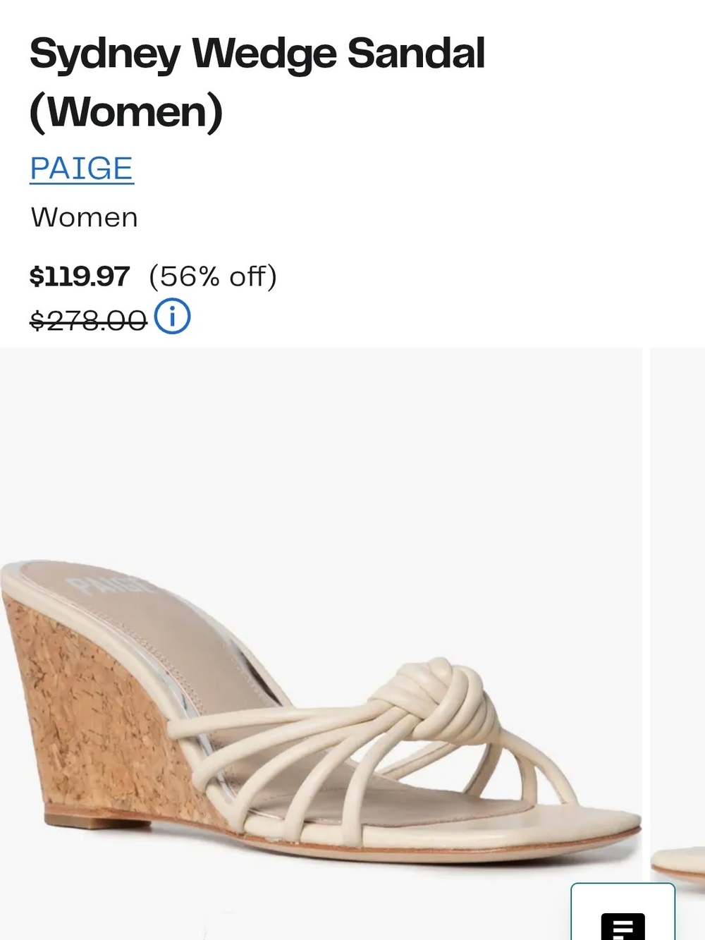 PAIGE Women's Sydney Knot Cork Wedge Sandal in Cream